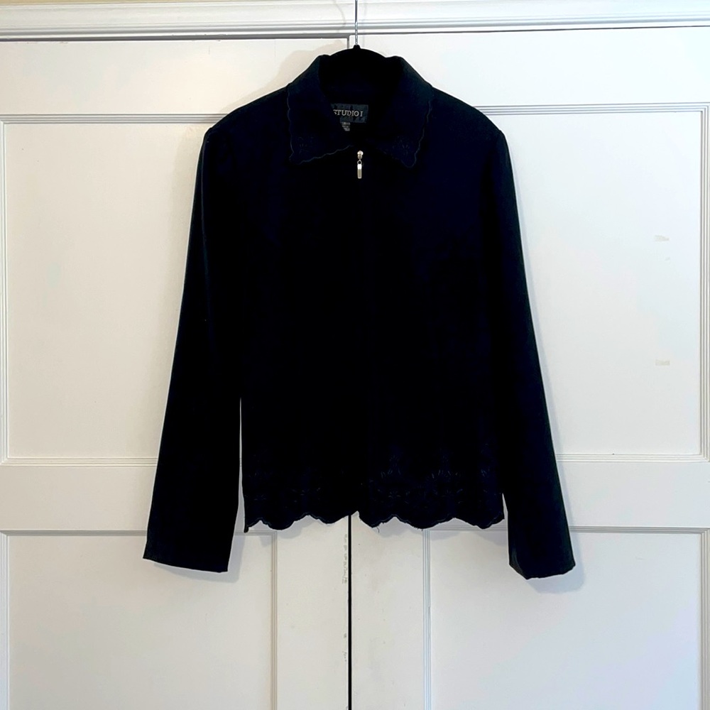 Scalloped Eyelet Blazer